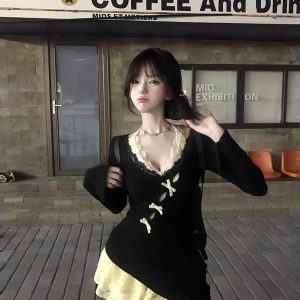 Irregular Butterfly Hollow-Out Halter Lace Dress – Women's Layered Two-Piece Set for Spring & Autumn, Sweet & Spicy Style