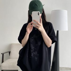 Irregular Letter Print Short Sleeve T-Shirt for Women - Sun Grapefruit Casual Top for Spring Summer, Y2K Style, Loose Fit
