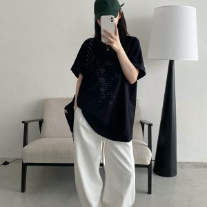 Irregular Letter Print Short Sleeve T-Shirt for Women - Sun Grapefruit Casual Top for Spring Summer, Y2K Style, Loose Fit