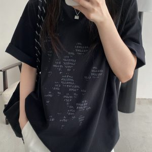 Irregular Letter Print Short Sleeve T-Shirt for Women - Sun Grapefruit Casual Top for Spring Summer, Y2K Style, Loose Fit