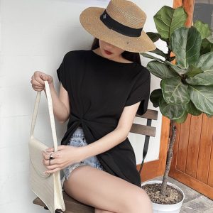 Irregular Pleated Short-Sleeve T-Shirt, Waist-Cinching Wrinkle-Resistant Chiffon Top, Summer 2025 Slimming Style