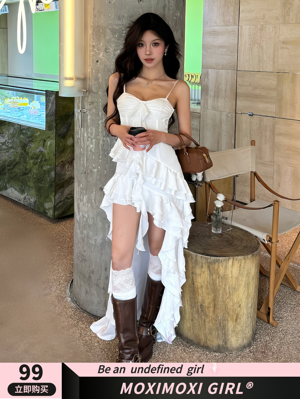 Irregular Satin Flower Bud Ruffled Strap Dress - Elegant Niche Design, Perfect for 90s and Y2K Inspired Fashion Irregular Satin Flower Bud Ruffled Strap Dress - Elegant Niche Design, Perfect for 90s and Y2K Inspired Fashion