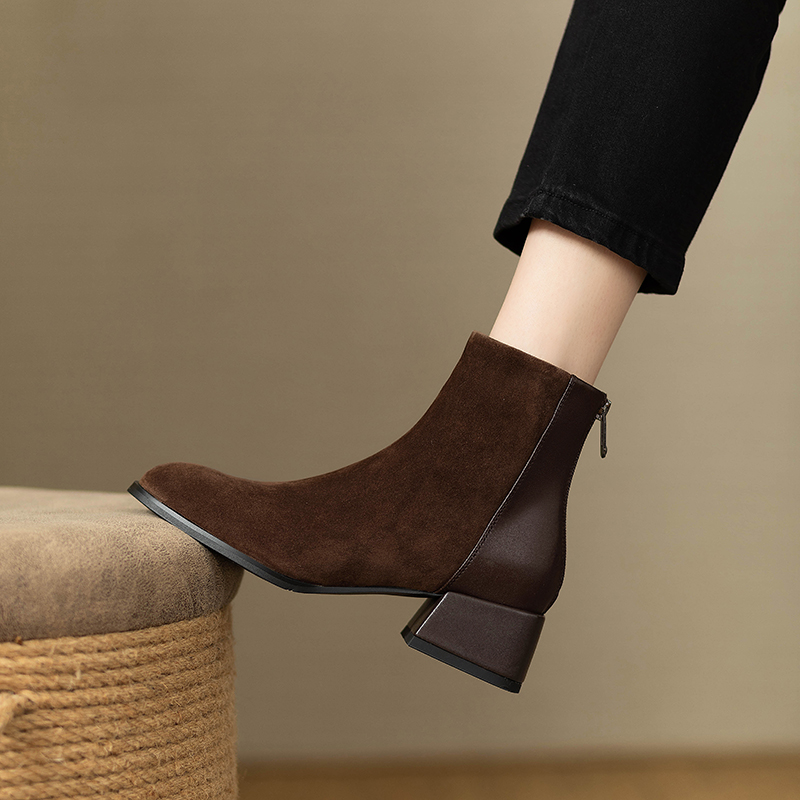 Italian Designer Vintage Chelsea Boots for Women - Genuine Leather Suede Chunky Heel Short Boots, Trendy Y2K Style