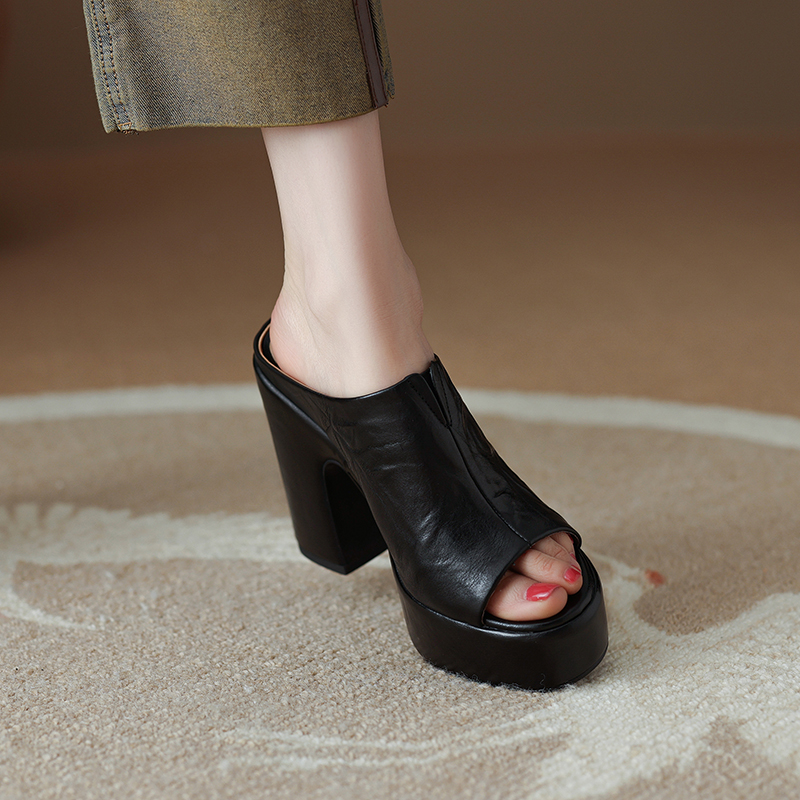 Italian-Style 12.5 cm Soft-Soled Non-Fatigue Sandals in Premium Hand-Grabbed Cowhide - Comfortable Summer Footwear