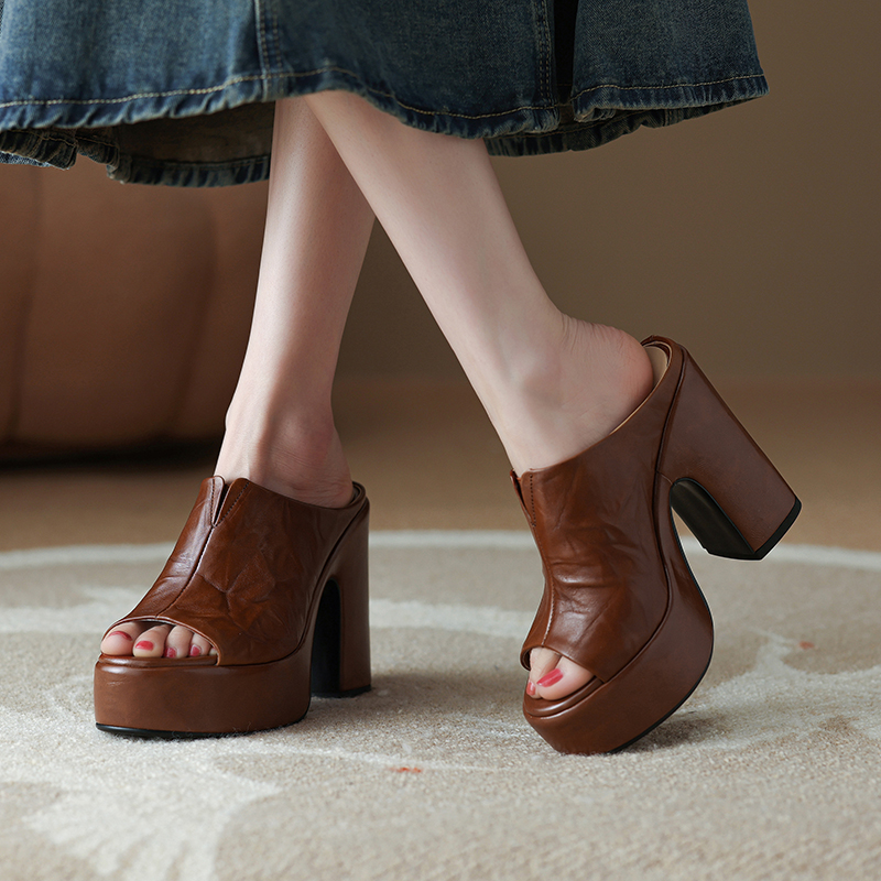 Italian-Style 12.5 cm Soft-Soled Non-Fatigue Sandals in Premium Hand-Grabbed Cowhide - Comfortable Summer Footwear