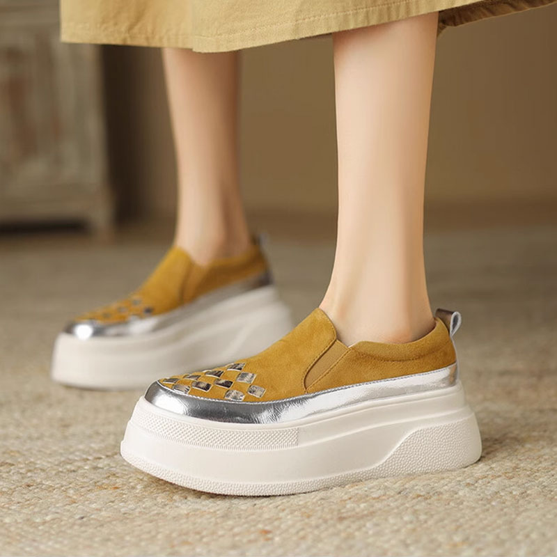 Italian-Style 6 cm Secret Chrisloub Soft Sole Genuine Leather Color-Blocking Casual Shoes for Women - Comfortable Versatile Footwear 2024