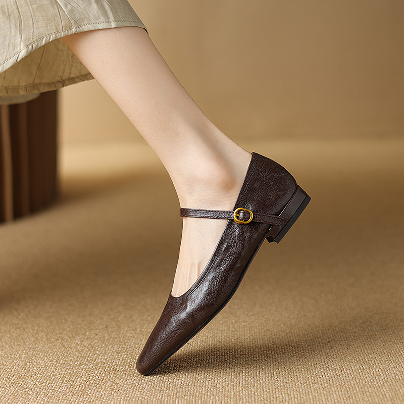 Italian-Style 7 cm Soft Sole Flat Shoes, Comfortable First Layer Sheepskin, Easy to Wear Footwear for Everyday Style