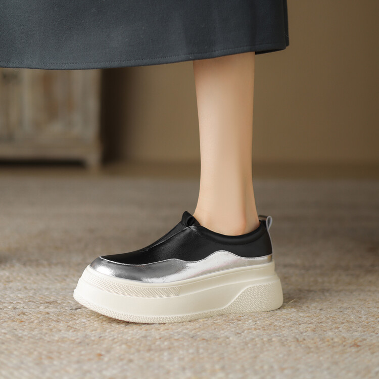 Italian-Style Color-Block Loafers for Women - 6 cm Thick-Soled Genuine Leather Soft Sole for All-Day Comfort