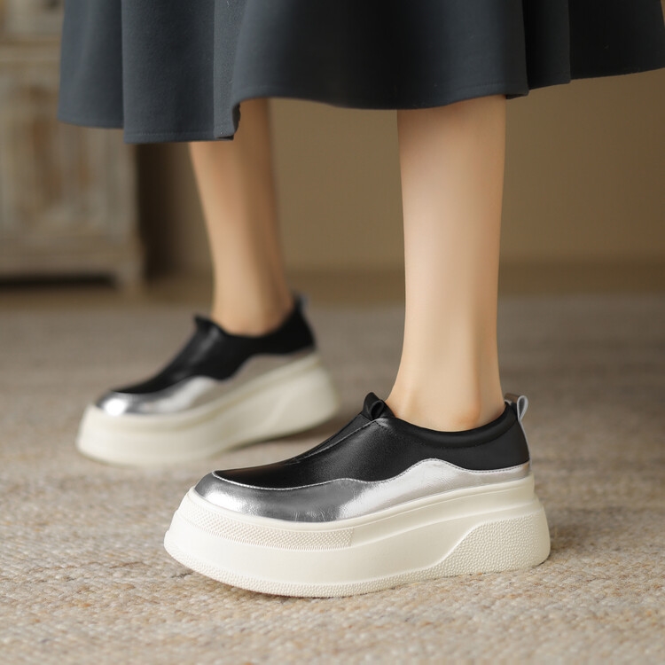 Italian-Style Color-Block Loafers for Women - 6 cm Thick-Soled Genuine Leather Soft Sole for All-Day Comfort