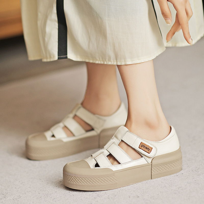 Italian-Style Soft-Soled Closed-Toe Genuine Leather Sandals for Summer - Non-Fatiguing Comfort for School Wear
