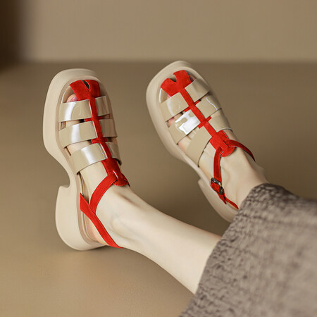 Italian-Style Soft-Soled Closed Toe Genuine Leather Shoes for Women - 5.5 cm Thick-Soled Non-Fatiguing Pig Cage Design