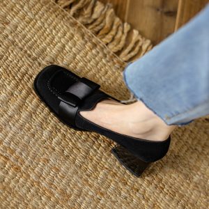 Italian-Style Suede High-Heeled Loafers for Women - Vintage French Design, Soft Sole, Comfortable Footwear