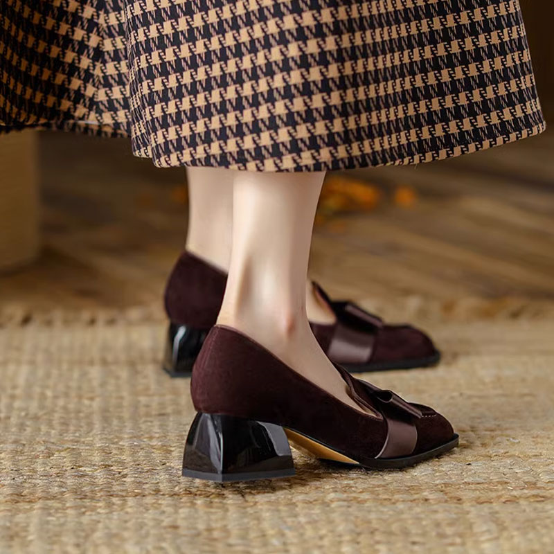 Italian-Style Suede High-Heeled Loafers for Women - Vintage French Design, Soft Sole, Comfortable Footwear