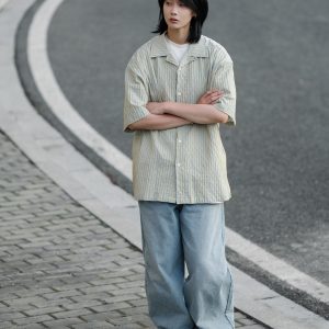 Japanese Gradient Retro Loose Straight-Leg Jeans for Men - Trendy Versatile Long Pants for Y2K and 90s Style