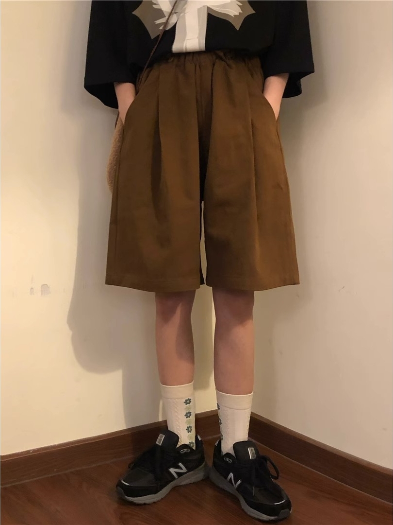 Japanese Retro Coffee Color Work Shorts for Men & Women - Summer Loose Casual Straight Wide-Leg Five-Point Pants Japanese Retro Coffee Color Work Shorts for Men & Women - Summer Loose Casual Straight Wide-Leg Five-Point Pants