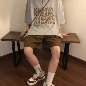 Japanese Retro Coffee Color Work Shorts for Men & Women - Summer Loose Casual Straight Wide-Leg Five-Point Pants