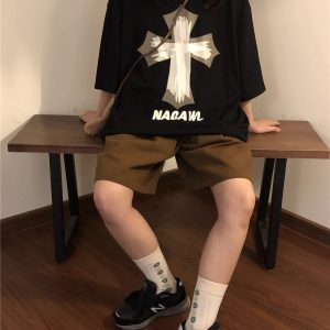 Japanese Retro Coffee Color Work Shorts for Men & Women - Summer Loose Casual Straight Wide-Leg Five-Point Pants