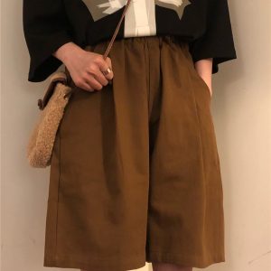 Japanese Retro Coffee Color Work Shorts for Men & Women - Summer Loose Casual Straight Wide-Leg Five-Point Pants