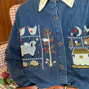 Japanese Retro Floral Embroidered Denim Short Sleeve Shirt - Summer Loose Fit Half Sleeve Top for Effortless Style