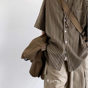 Japanese Retro Harajuku Striped Short Sleeve Shirt for Men and Women - Loose Boyfriend Style Summer Fashion Top