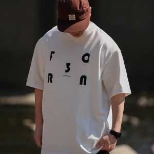 Japanese Retro Loose Casual Red Short Sleeve T-Shirt for Men and Women, Summer Letter Print Heavyweight Cotton Top