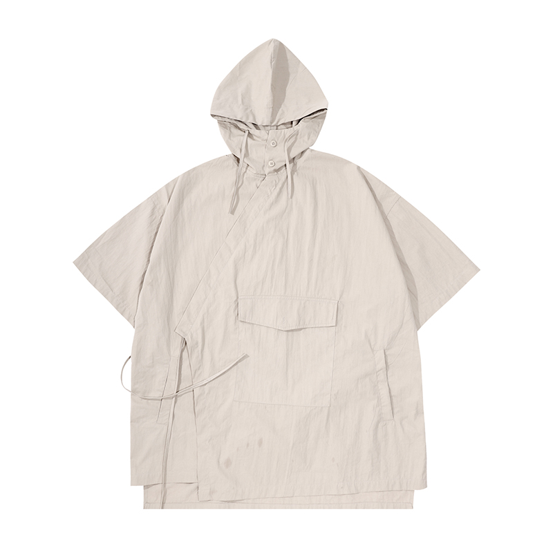 Japanese Retro Loose Mountain-Style Hooded Sun Protection Jacket with Irregular Buckle and Drawstring - Trendy Outdoor Climbing Coat