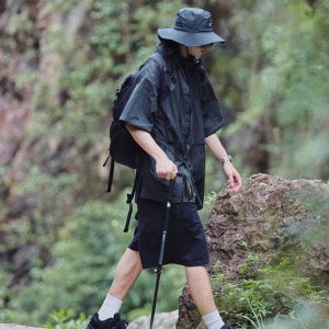 Japanese Retro Loose Mountain-Style Hooded Sun Protection Jacket with Irregular Buckle and Drawstring - Trendy Outdoor Climbing Coat