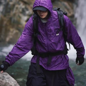 Japanese Retro Loose Mountain-Style Hooded Sun Protection Jacket with Irregular Buckle and Drawstring - Trendy Outdoor Climbing Coat