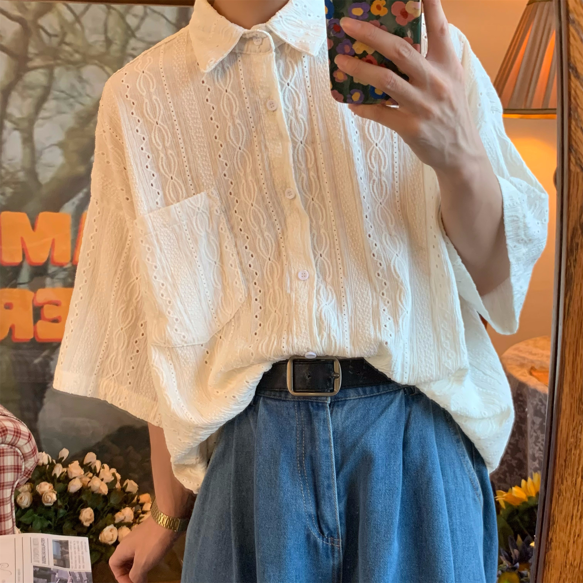 Japanese Retro Minimalist Hollow Short Sleeve Shirt - Handmade Light Luxury Unisex Summer Fashion Top Japanese Retro Minimalist Hollow Short Sleeve Shirt - Handmade Light Luxury Unisex Summer Fashion Top