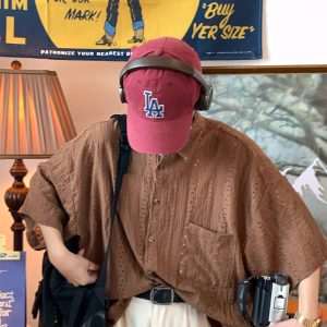 Japanese Retro Minimalist Hollow Short Sleeve Shirt - Handmade Light Luxury Unisex Summer Fashion Top