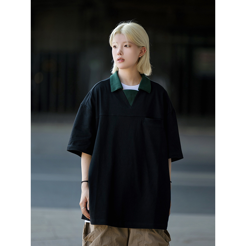 Japanese Retro Niche Design Lapel Polo Shirt for Men - Short Sleeve Commuting Style Summer T-Shirt