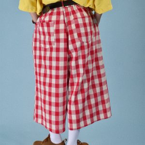 Japanese Retro Plaid Loose Casual Unisex Summer Wide-Leg Three-Quarter Pants - Versatile 90s Inspired Fashion