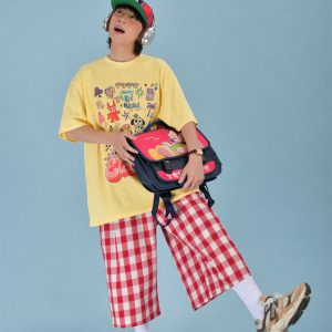 Japanese Retro Plaid Loose Casual Unisex Wide-Leg Summer Pants - Versatile Three-Quarter Length for Effortless Style