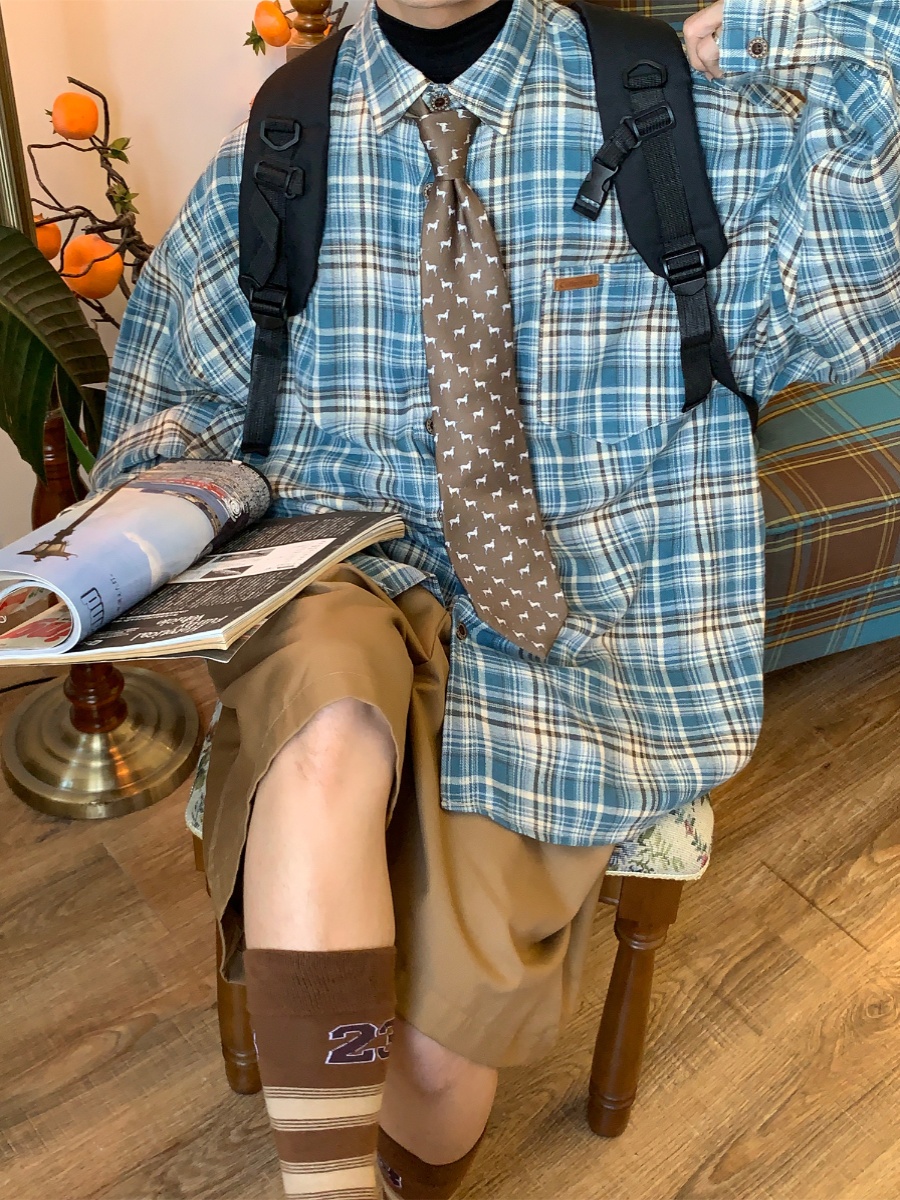 Japanese Retro Plaid Short Sleeve Shirt for Men and Women, Summer Loose Checkered Half Sleeve Top, Versatile 90s Style Fashion Japanese Retro Plaid Short Sleeve Shirt for Men and Women, Summer Loose Checkered Half Sleeve Top, Versatile 90s Style Fashion