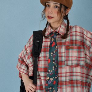 Japanese Retro Plaid Short Sleeve Shirt for Men and Women, Summer Loose Checkered Half Sleeve Top, Versatile 90s Style Fashion