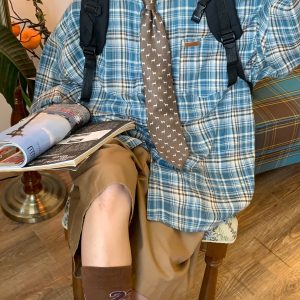 Japanese Retro Plaid Short Sleeve Shirt for Men and Women, Summer Versatile Loose Checkered Half Sleeve Top - Y2K Style