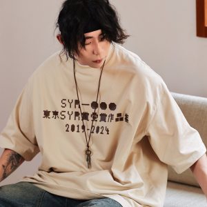 Japanese Retro Round Neck City Boy Short Sleeve T-Shirt for Men - Loose Fit Trendy Letter Print Tee, Y2K Style Fashion Top