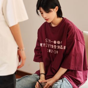 Japanese Retro Round Neck City Boy Short Sleeve T-Shirt for Men - Loose Fit Trendy Letter Print Tee, Y2K Style Fashion Top