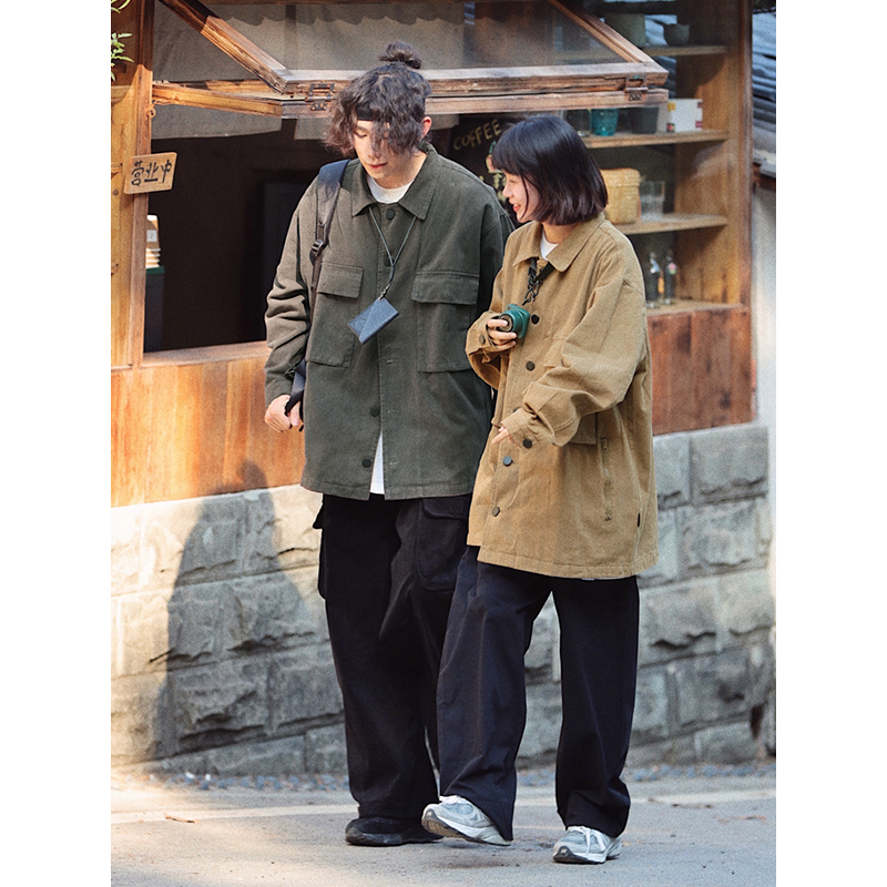 Japanese Retro Street Style Distressed Work Jacket for Men and Women, Loose Fit with Multiple Pockets, Spring Autumn Fashion