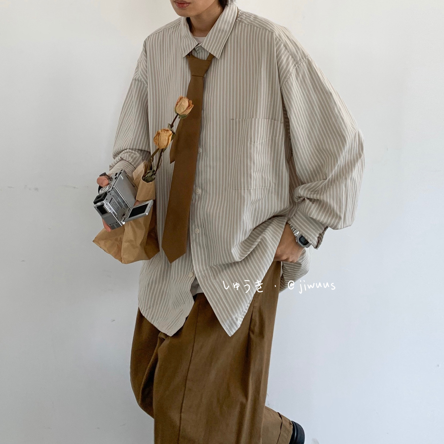 Japanese Retro Striped Long Sleeve Shirt for Men and Women, Loose Casual College Style Jacket, Light-Colored Spring Autumn Fashion