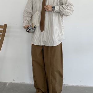 Japanese Retro Striped Long Sleeve Shirt for Men and Women, Loose Casual College Style Jacket, Light-Colored Spring Autumn Fashion