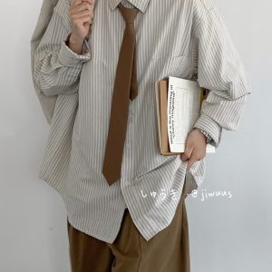 Japanese Retro Striped Long Sleeve Shirt for Men and Women, Loose Casual College Style Jacket, Light-Colored Spring Autumn Fashion