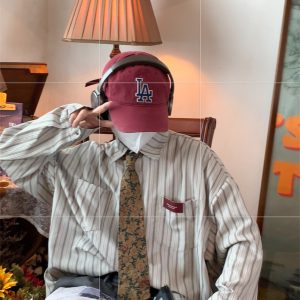 Japanese Retro Vertical Striped Long Sleeve Shirt - 2024 Autumn Loose Fit Sun Protection Top for a Relaxed Y2K Look