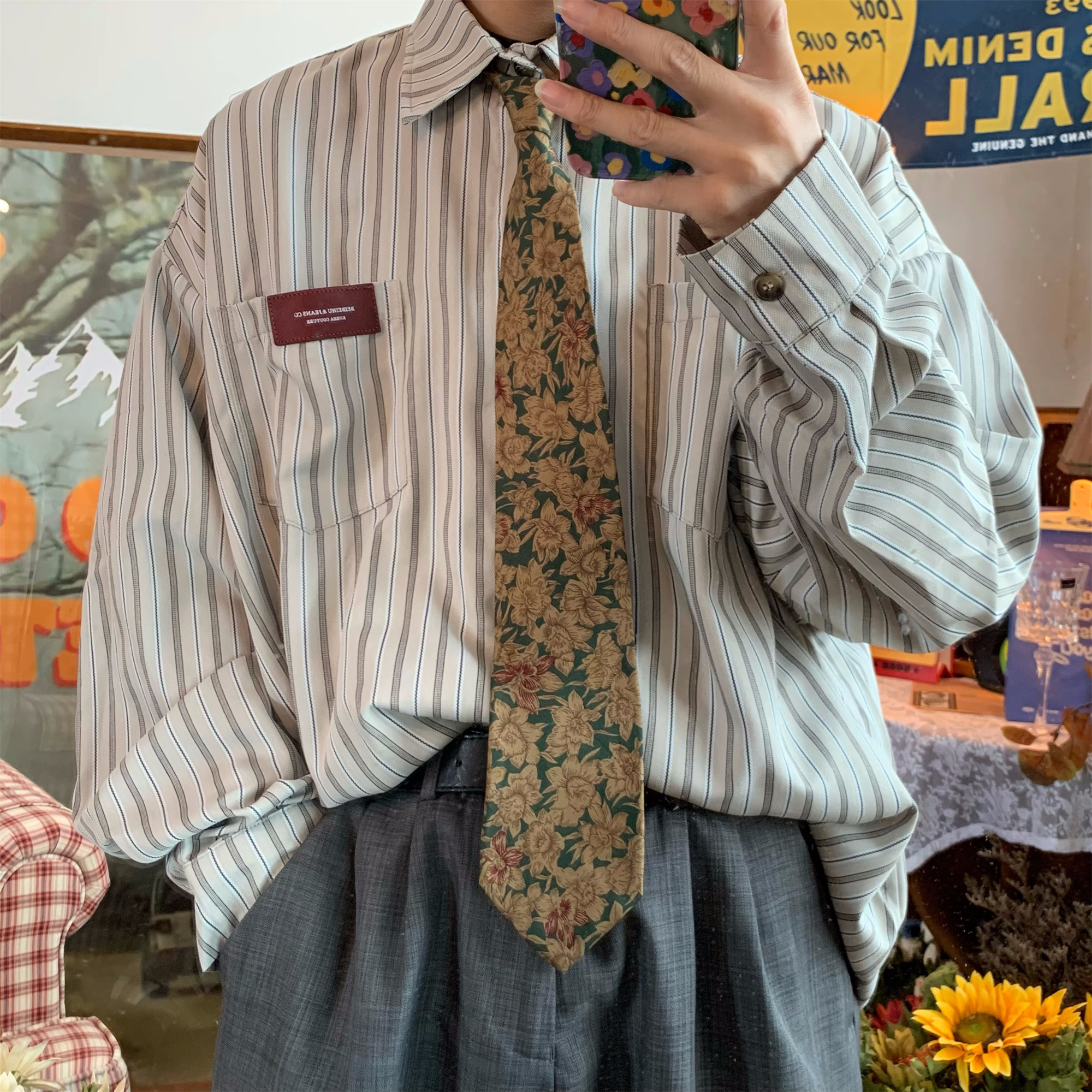 Japanese Retro Vertical Striped Long Sleeve Shirt - 2024 Autumn Loose Fit Sun Protection Top for a Relaxed Y2K Look Japanese Retro Vertical Striped Long Sleeve Shirt - 2024 Autumn Loose Fit Sun Protection Top for a Relaxed Y2K Look