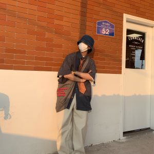 Japanese Retro Vertical Striped Short Sleeve Shirt for Summer, Versatile Half Sleeve Couple's Top in Hong Kong Style