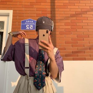 Japanese Retro Vertical Striped Short Sleeve Shirt for Summer, Versatile Half Sleeve Couple's Top in Hong Kong Style