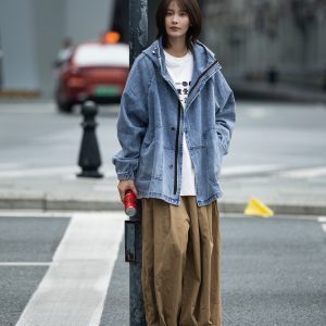 Japanese Retro Workwear Hoodie Jacket for Men - Loose Fit Denim Outerwear for Early Autumn