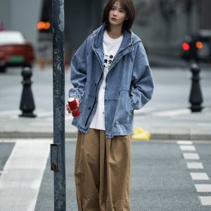 Japanese Retro Workwear Hoodie Jacket for Men - Loose Fit Denim Outerwear for Early Autumn