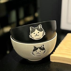 Japanese-Style Cat Ceramic Rice Bowl, Cute Home Use Bowl for Girls, INS Children's Feeding Bowl, Adorable Kitchen Decor