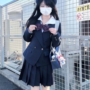 Japanese Style College Wind Uniform Set - Women's Spring JK Jacket with Pudding Bear Design - Cute and Trendy Outfit for Y2K Fashion Lovers